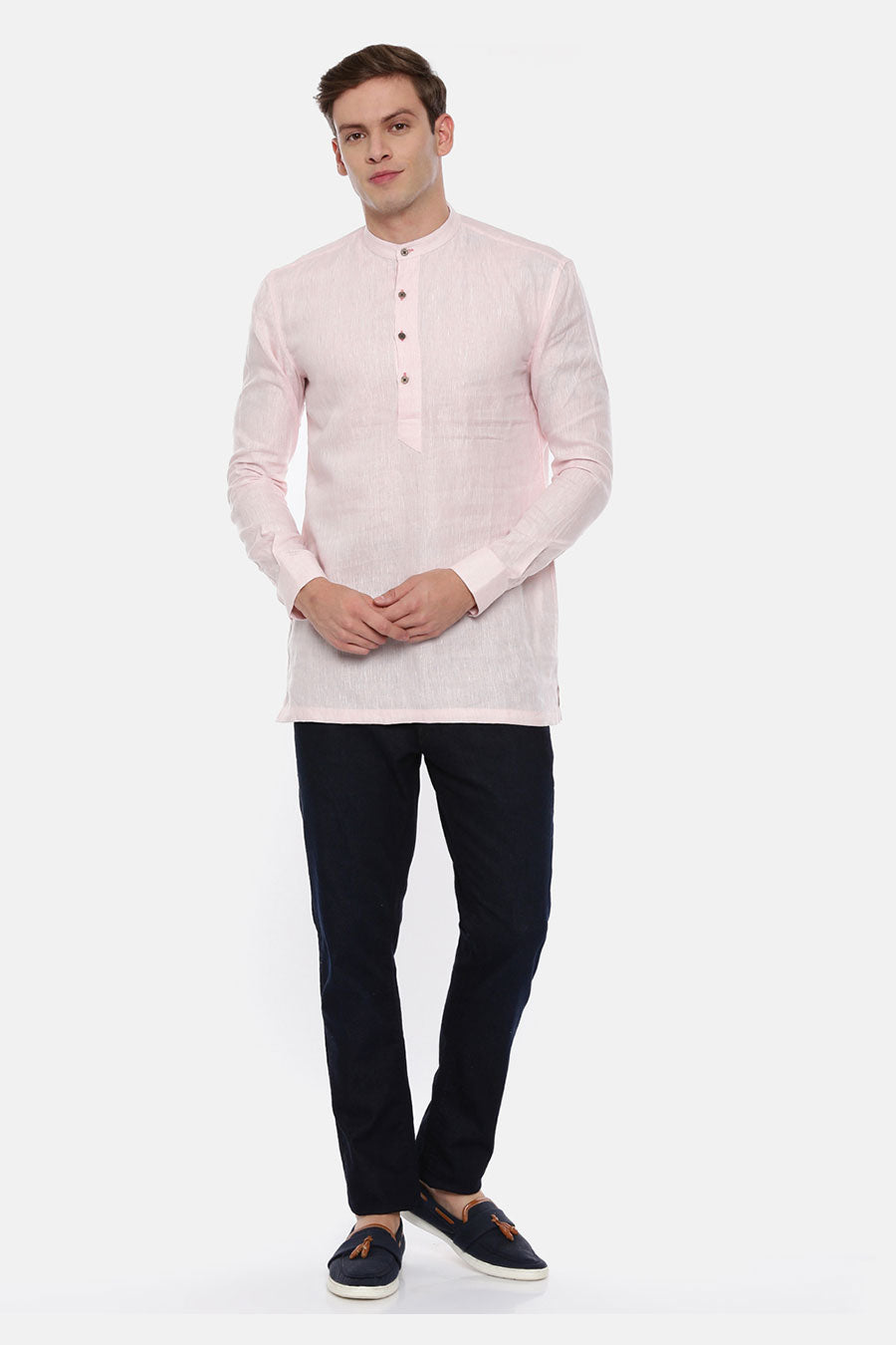 Baby Pink Linen Short Kurta