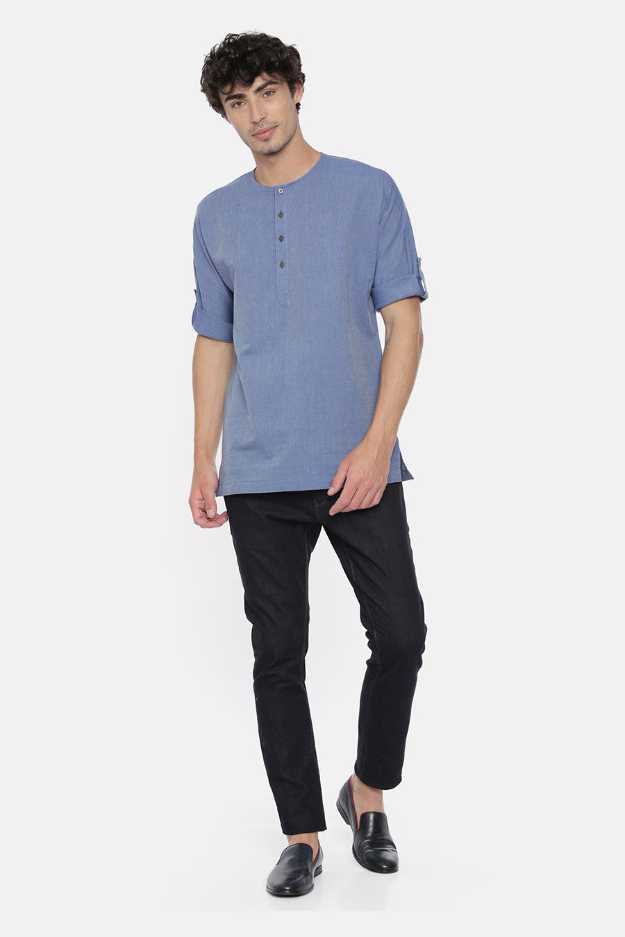 Denim Blue Cotton Short Kurta