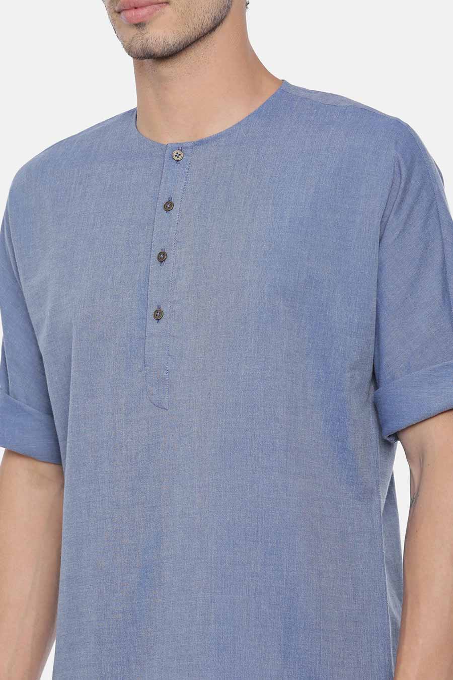 Denim Blue Cotton Short Kurta