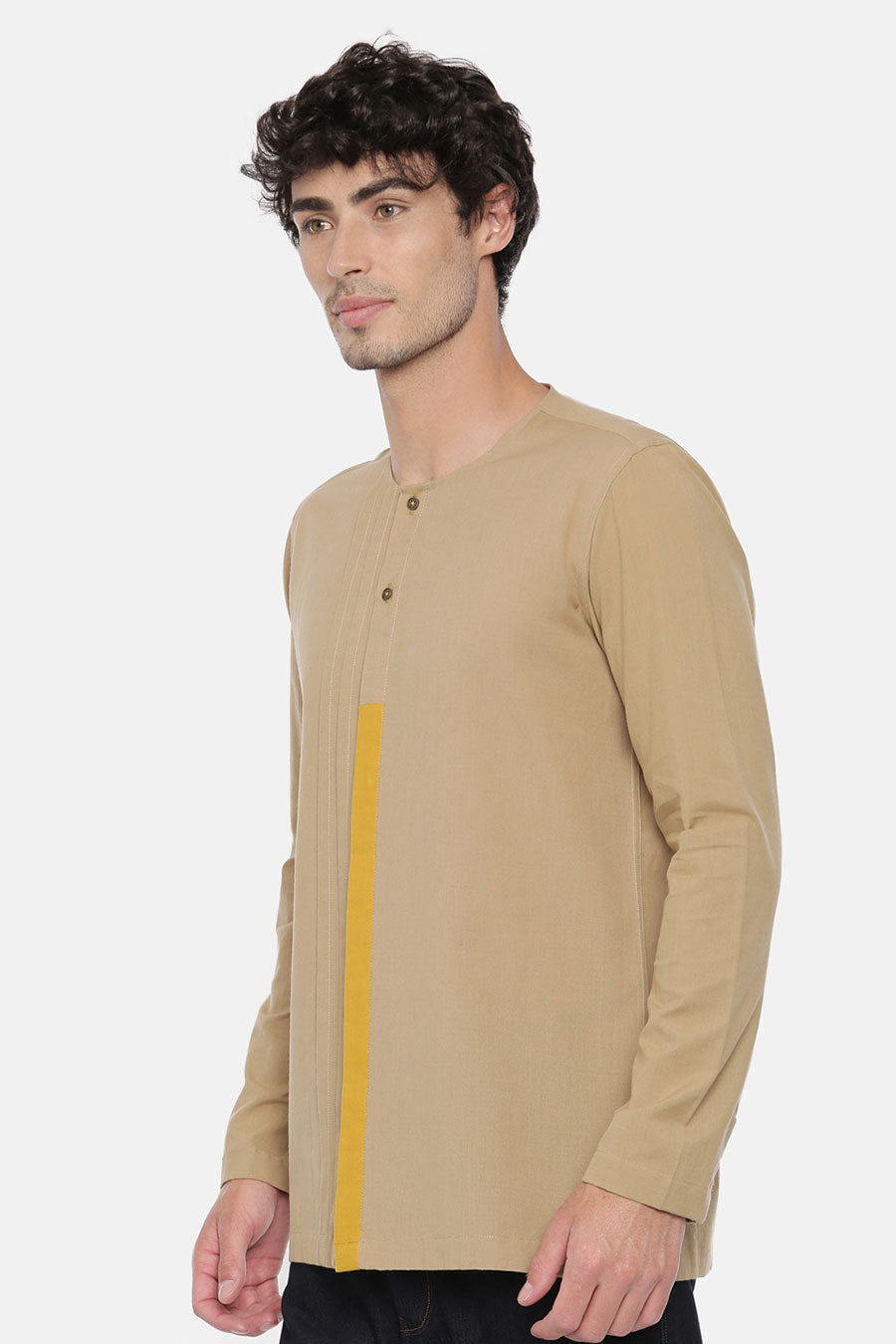 Khaki Pleated Short Kurta