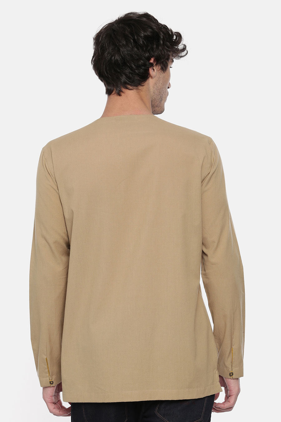 Khaki Pleated Short Kurta