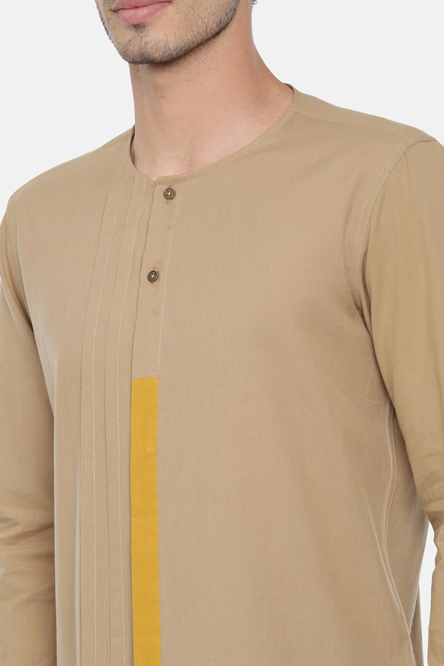 Khaki Pleated Short Kurta