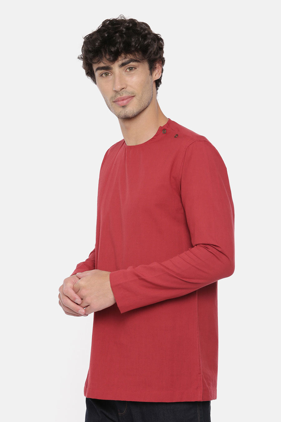 Red Pleated Short Kurta