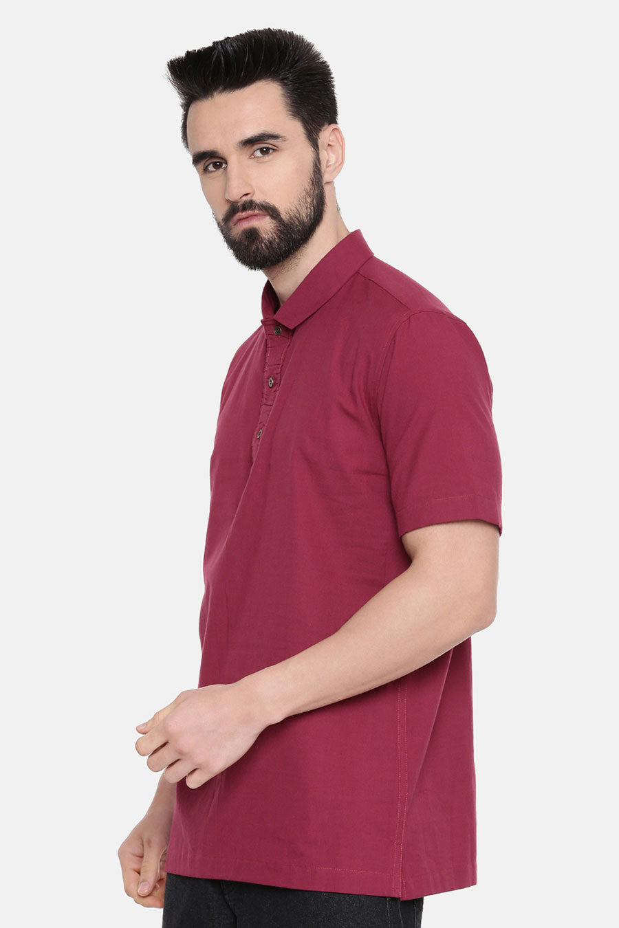 Wine Cotton Short Kurta