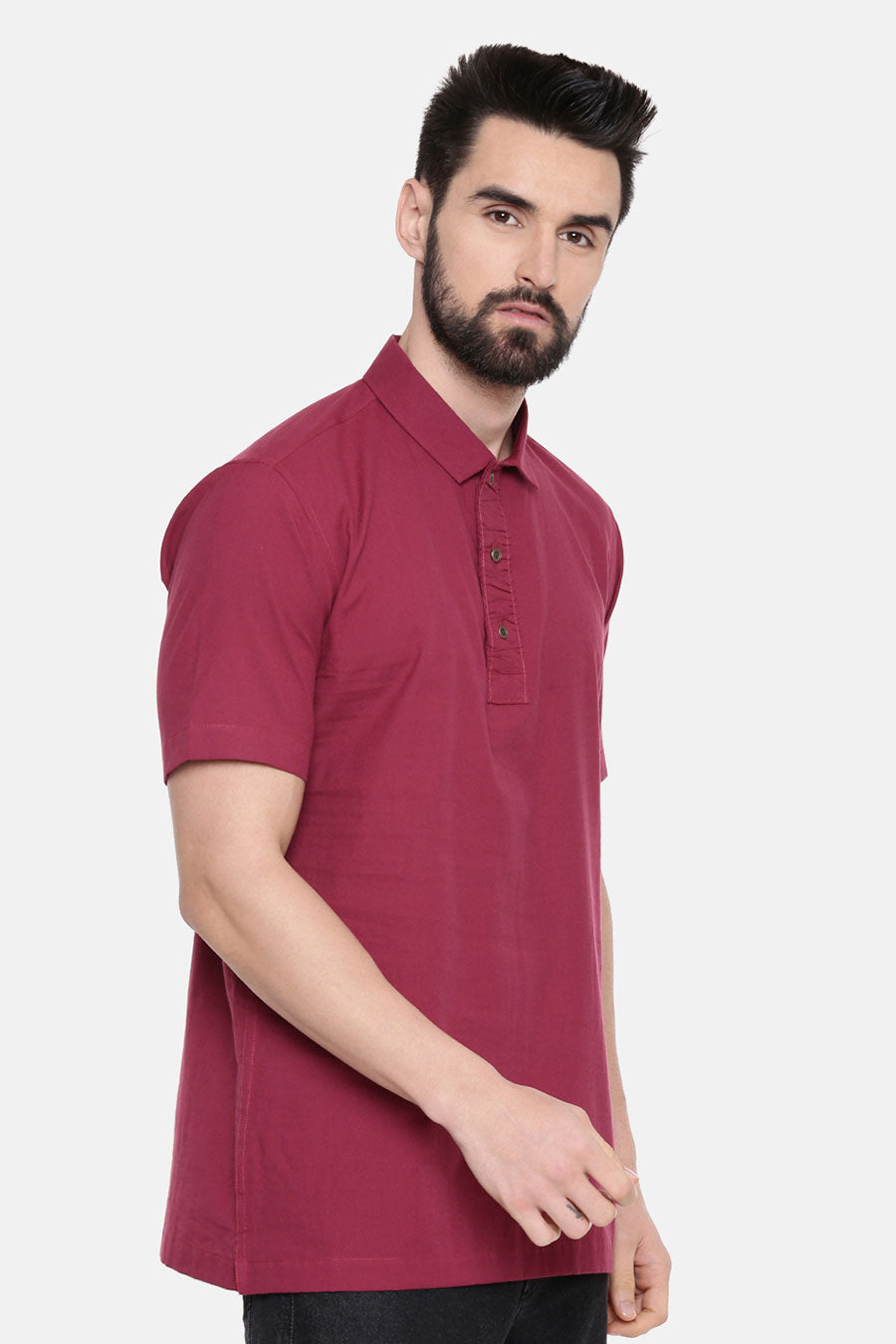 Wine Cotton Short Kurta