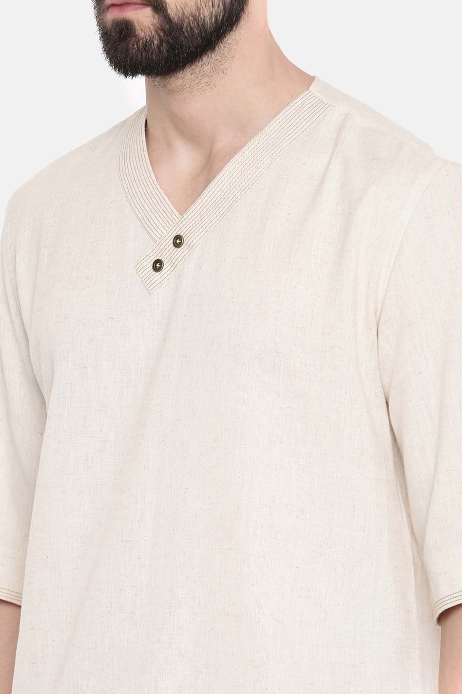 Beige Stitch Detailed Short Kurta