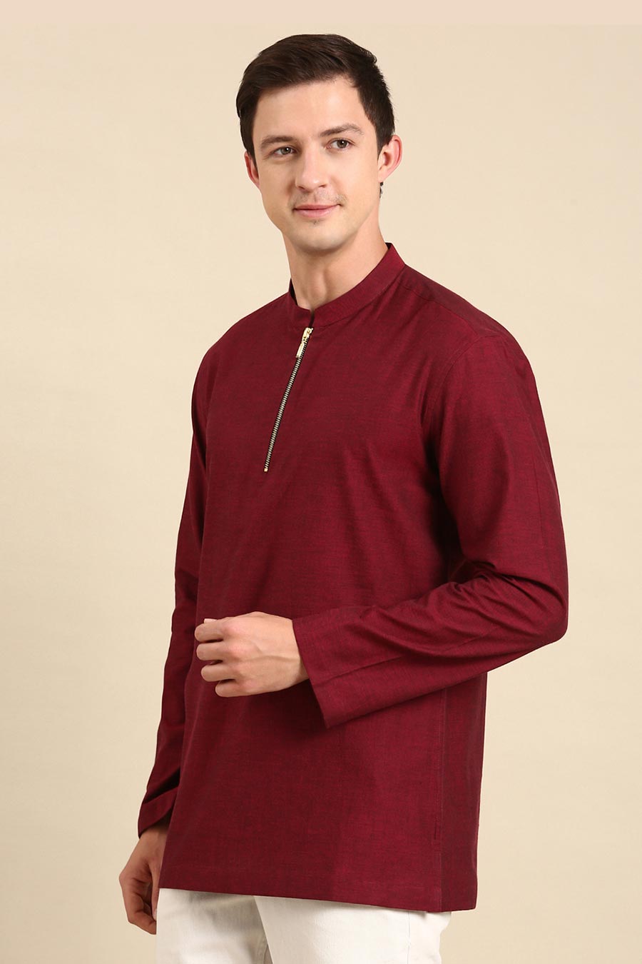 Maroon Zipper Short Kurta