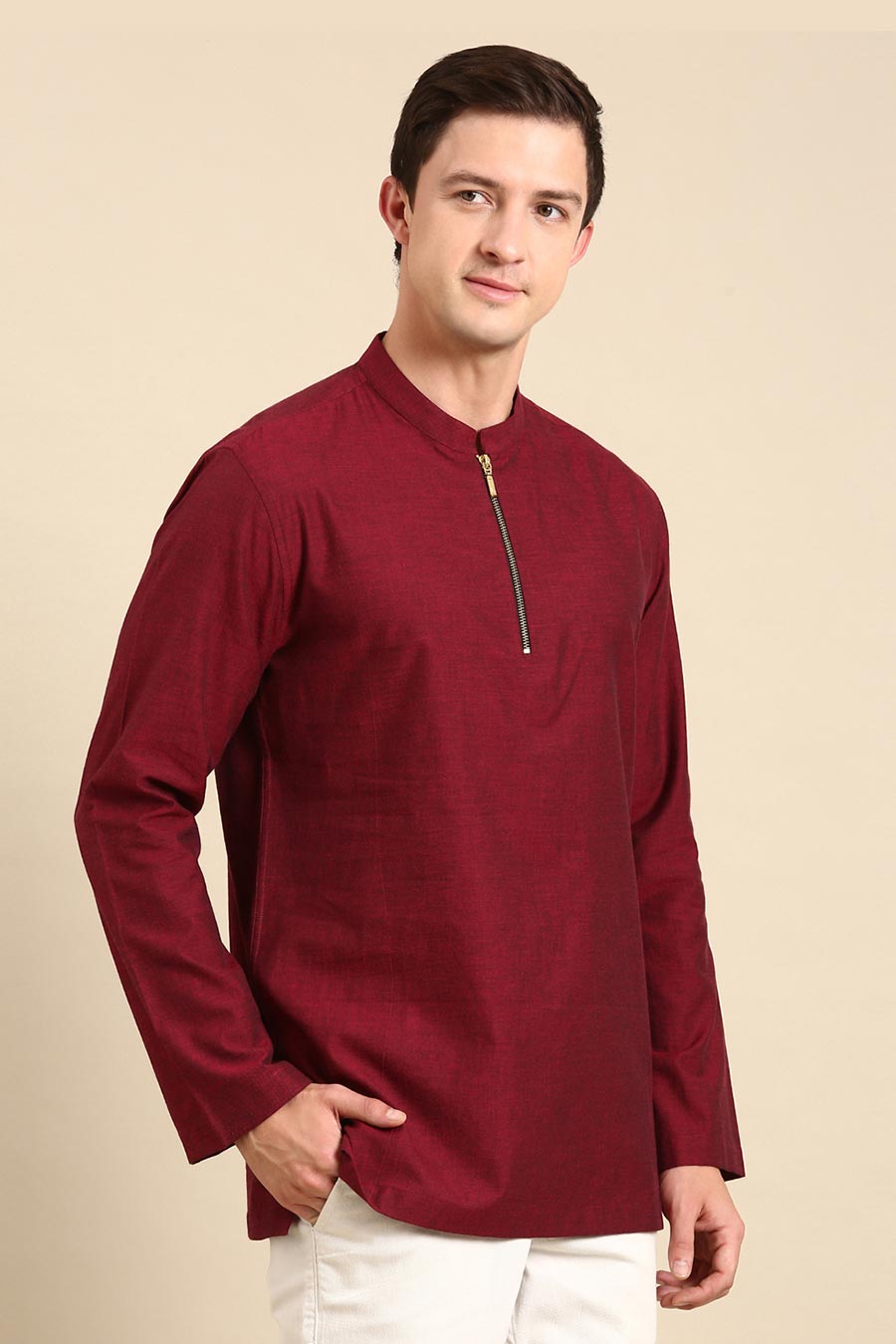 Maroon Zipper Short Kurta