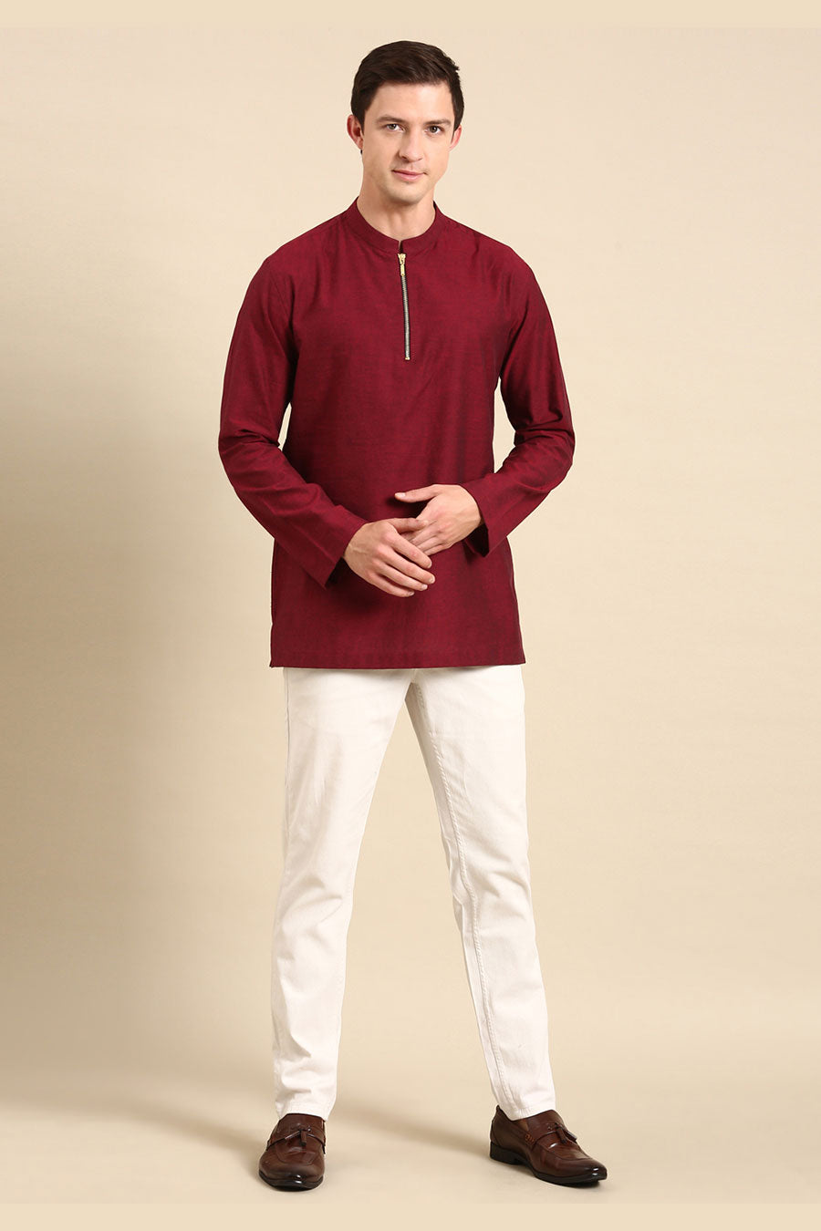 Maroon Zipper Short Kurta