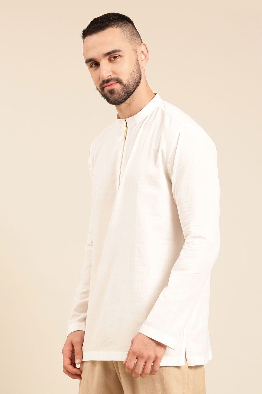 White Zipper Short Kurta