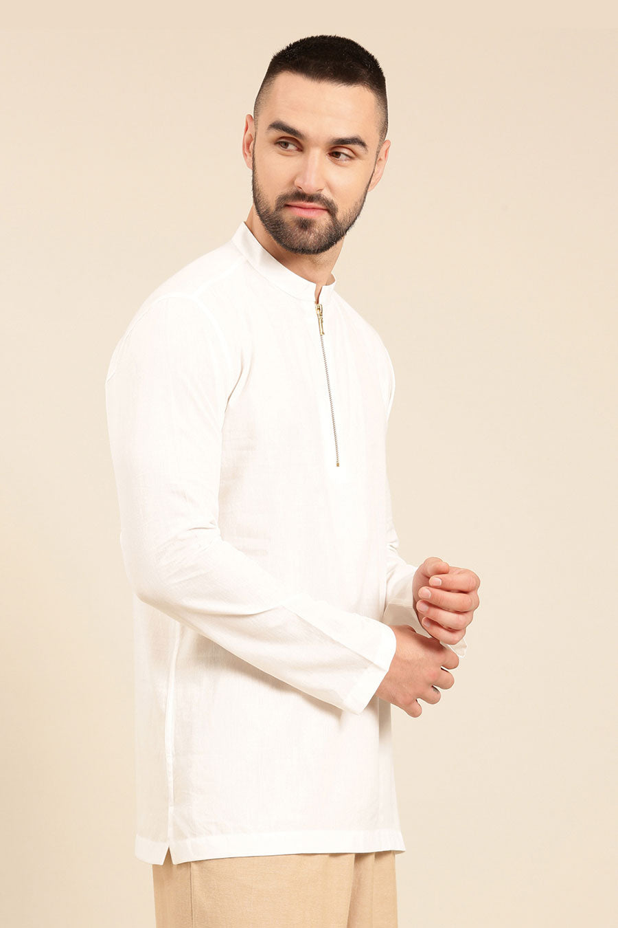 White Zipper Short Kurta