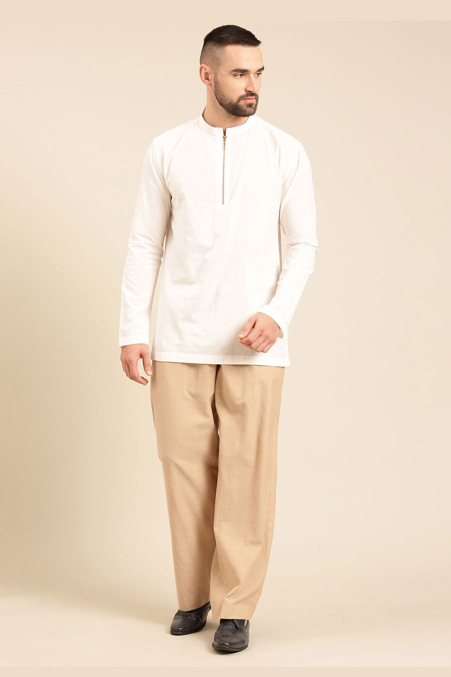 White Zipper Short Kurta