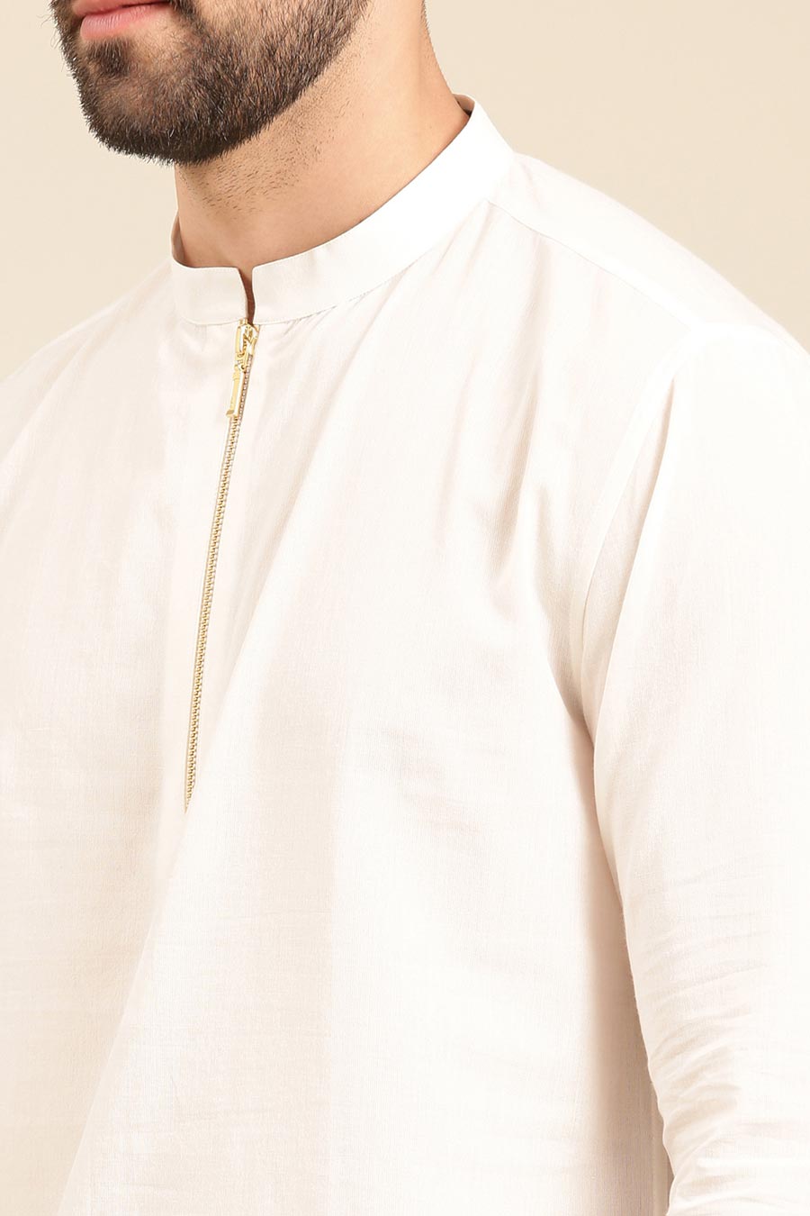 White Zipper Short Kurta