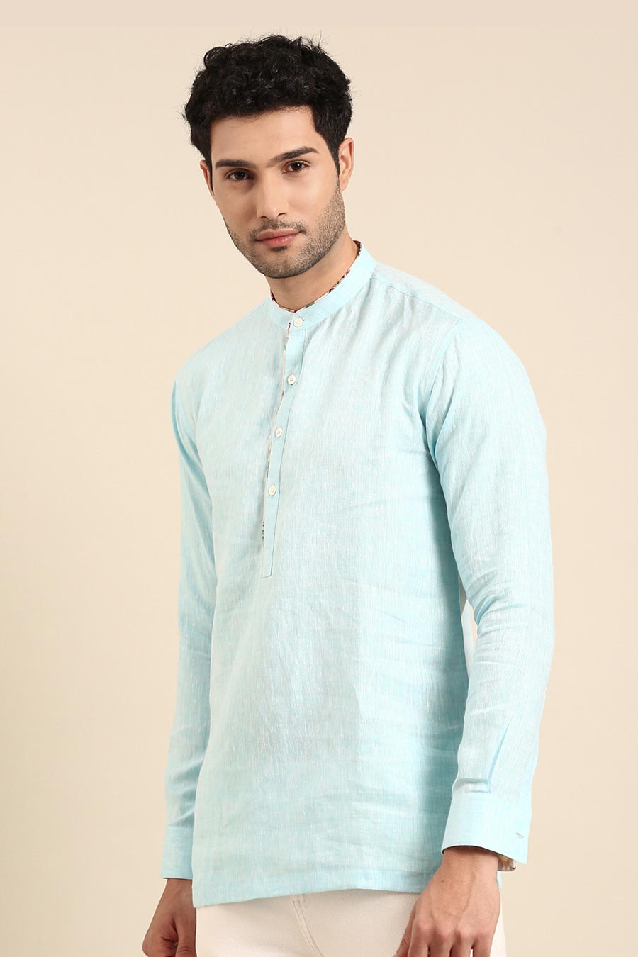 Sky Blue Linen Short Kurta