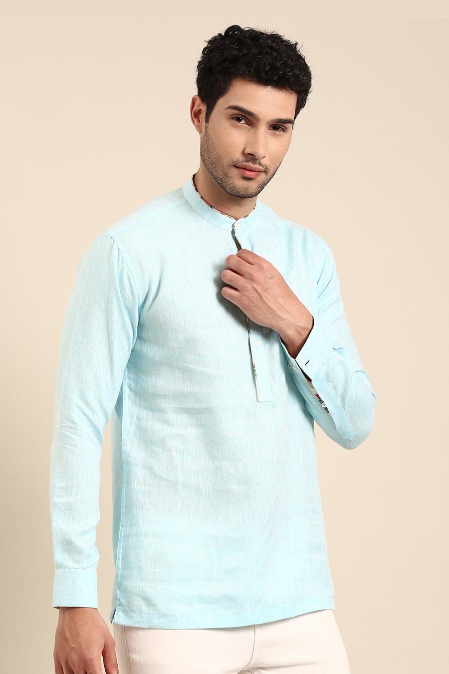 Sky Blue Linen Short Kurta