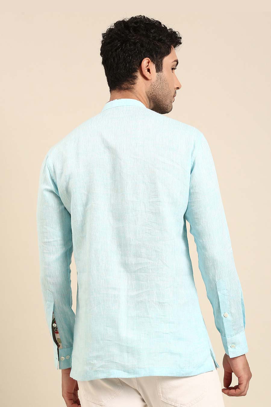 Sky Blue Linen Short Kurta