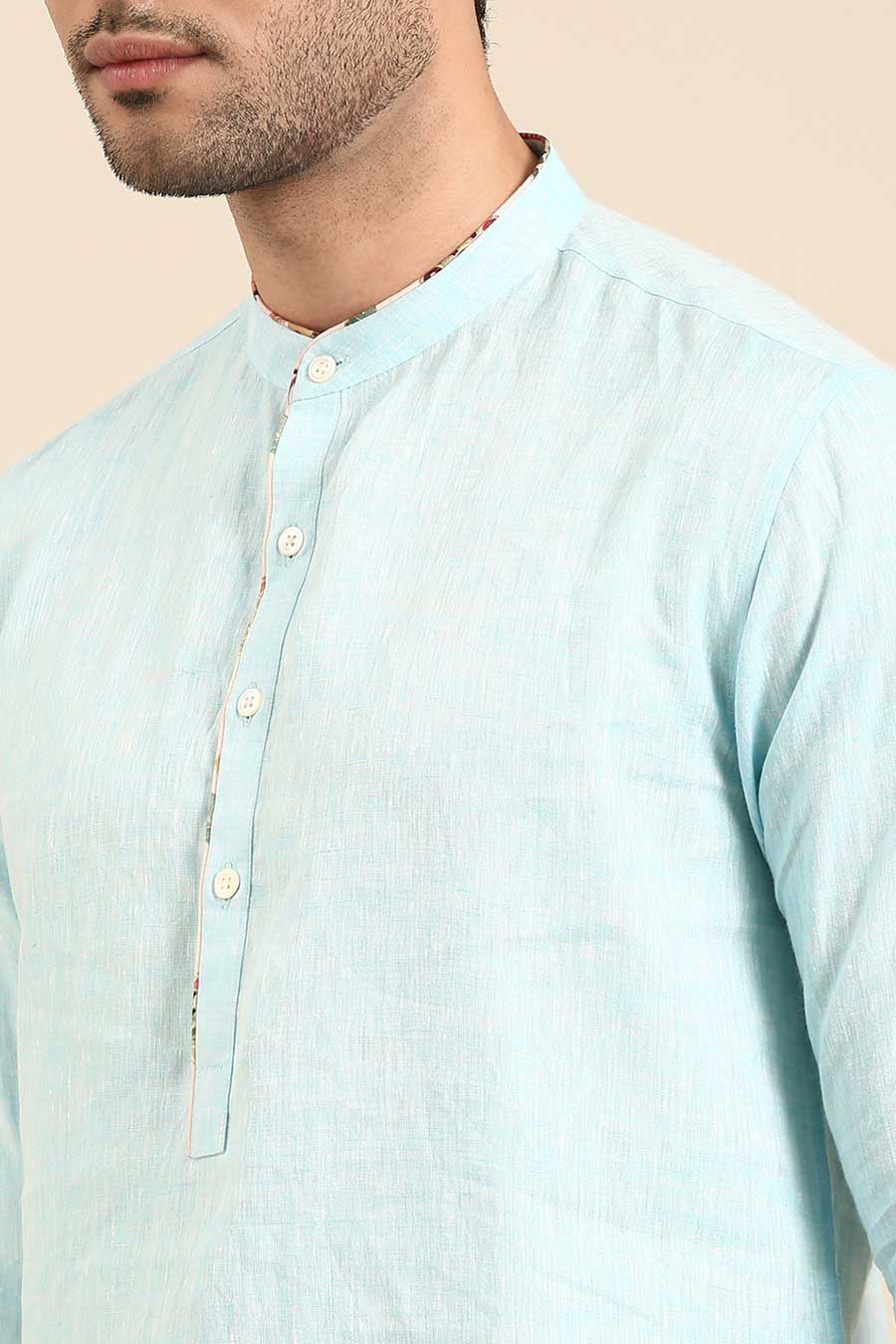 Sky Blue Linen Short Kurta