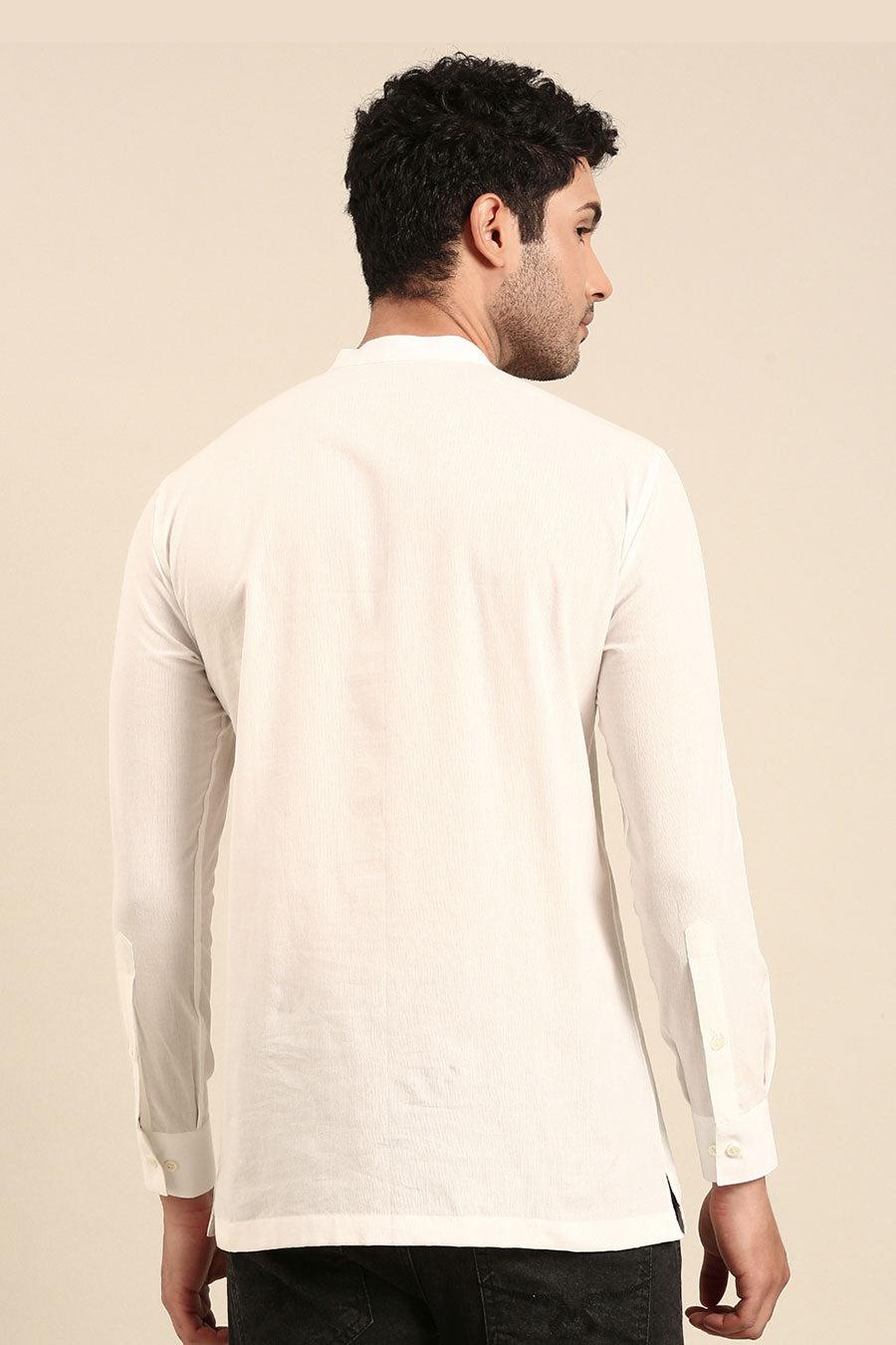 White Cotton Zipper Short Kurta