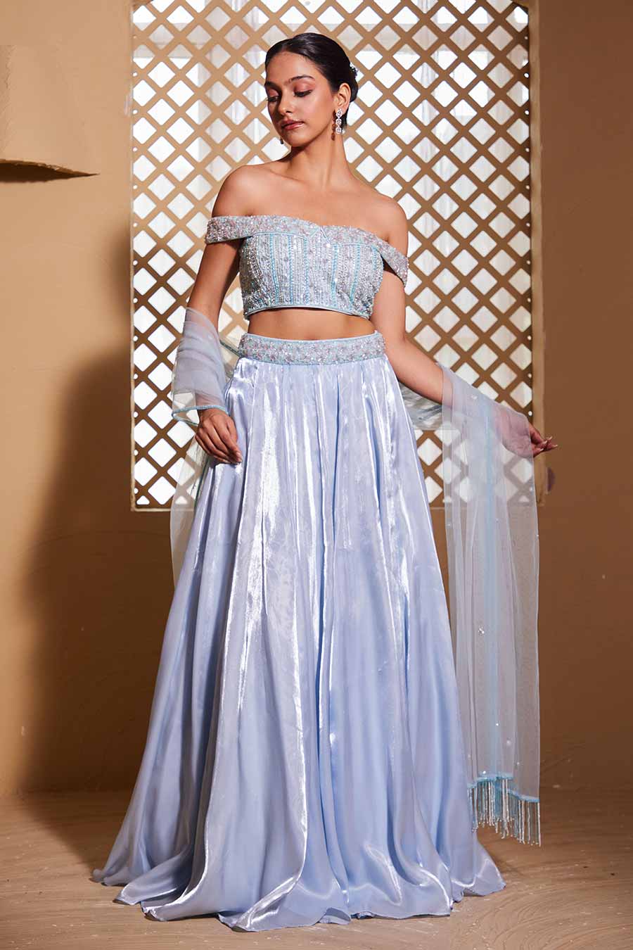 Pastel Blue Adhira Embroidered Lehenga Set