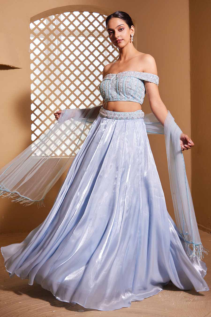 Pastel Blue Adhira Embroidered Lehenga Set