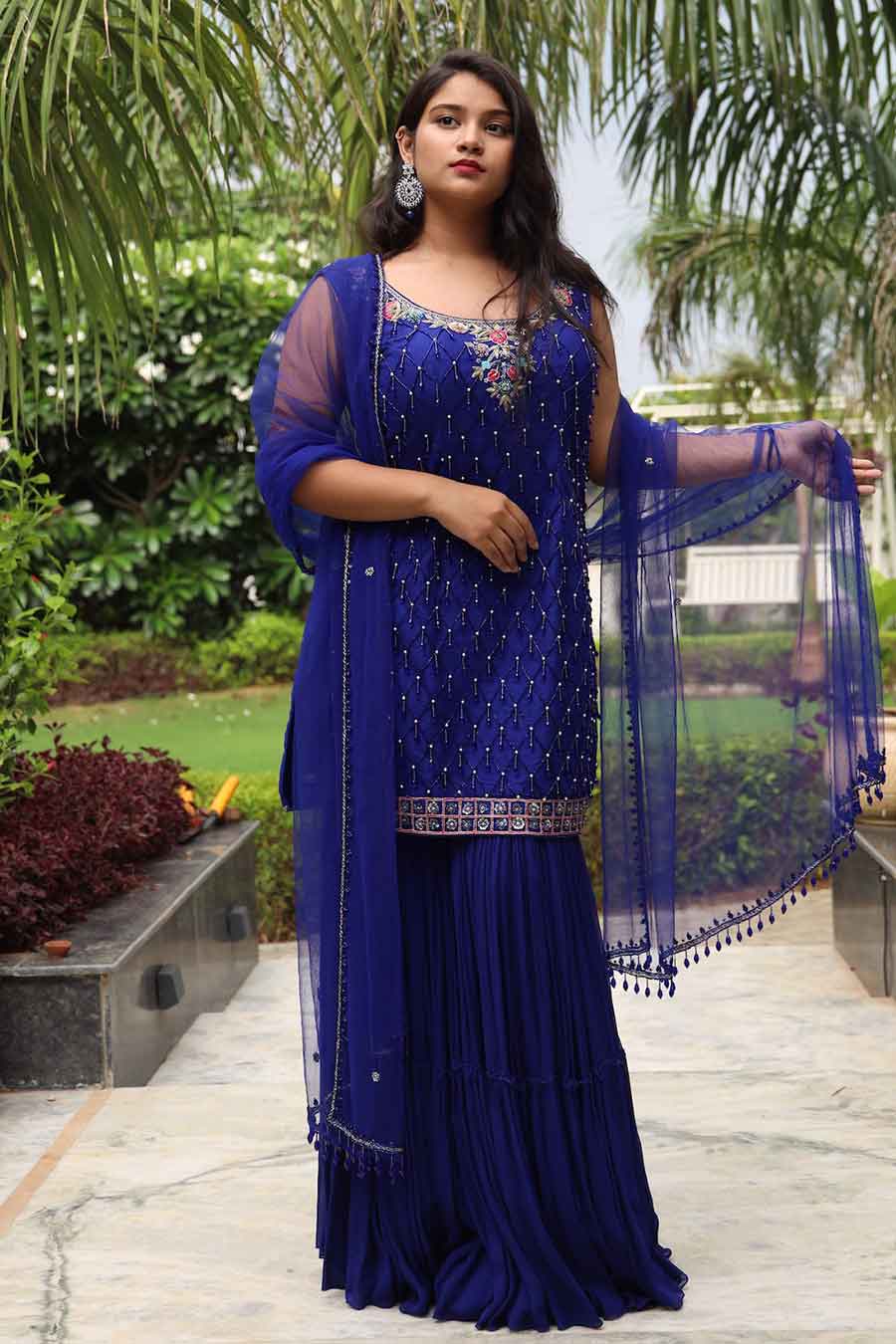 Blue Akasa Embroidered Gharara Set