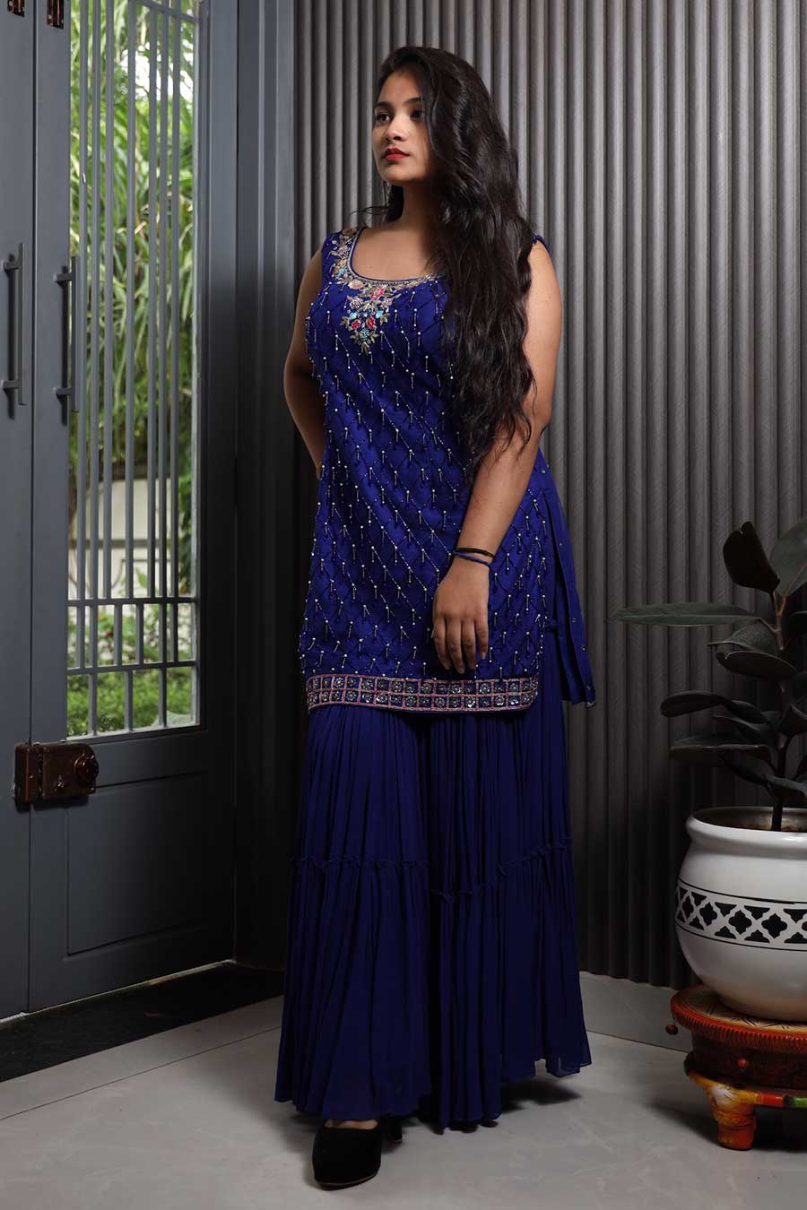 Blue Akasa Embroidered Gharara Set