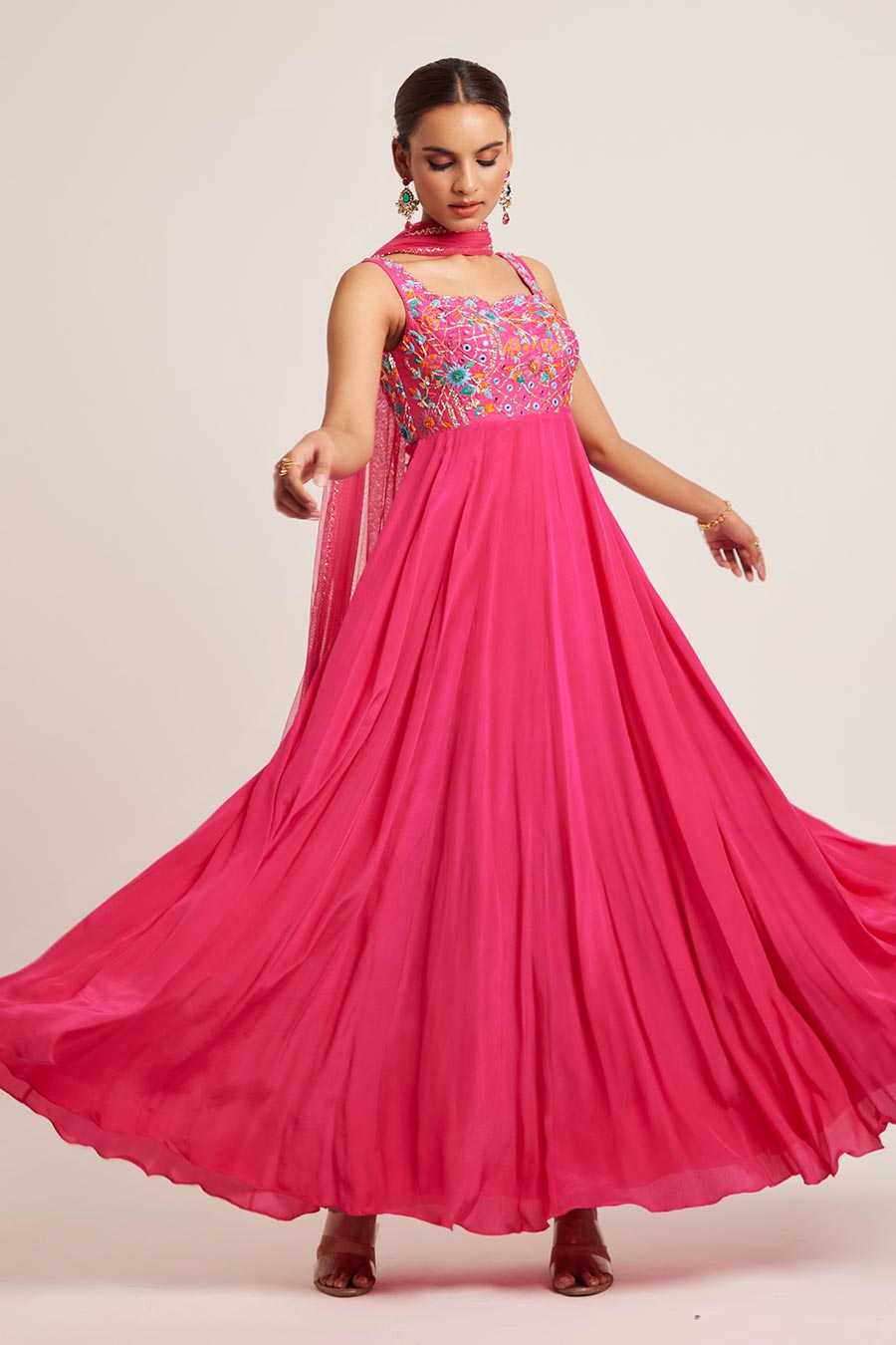 Pink Bhargavi Embroidered Anarkali & Dupatta Set