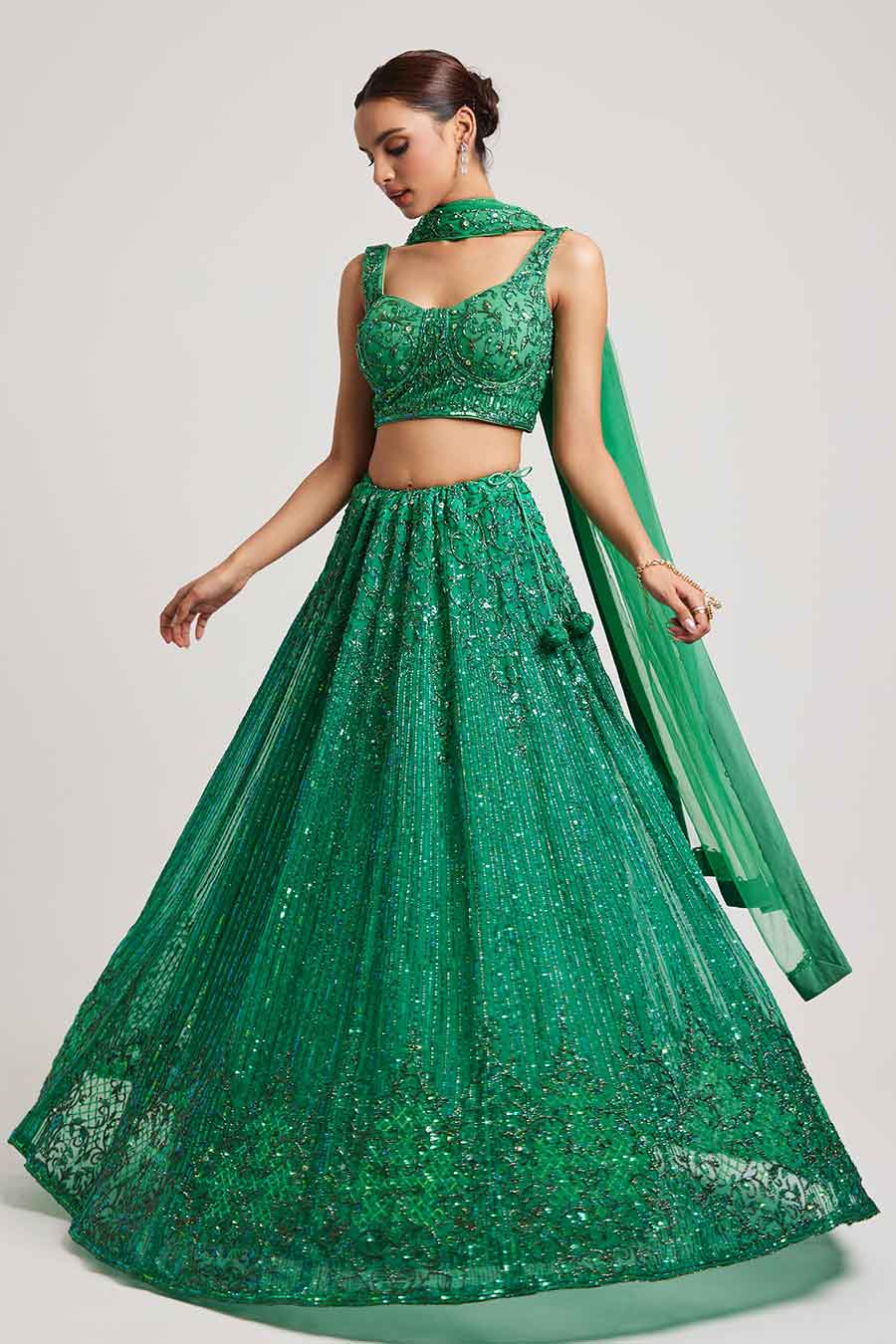 Emerald Green Markata Embroidered Lehenga Set