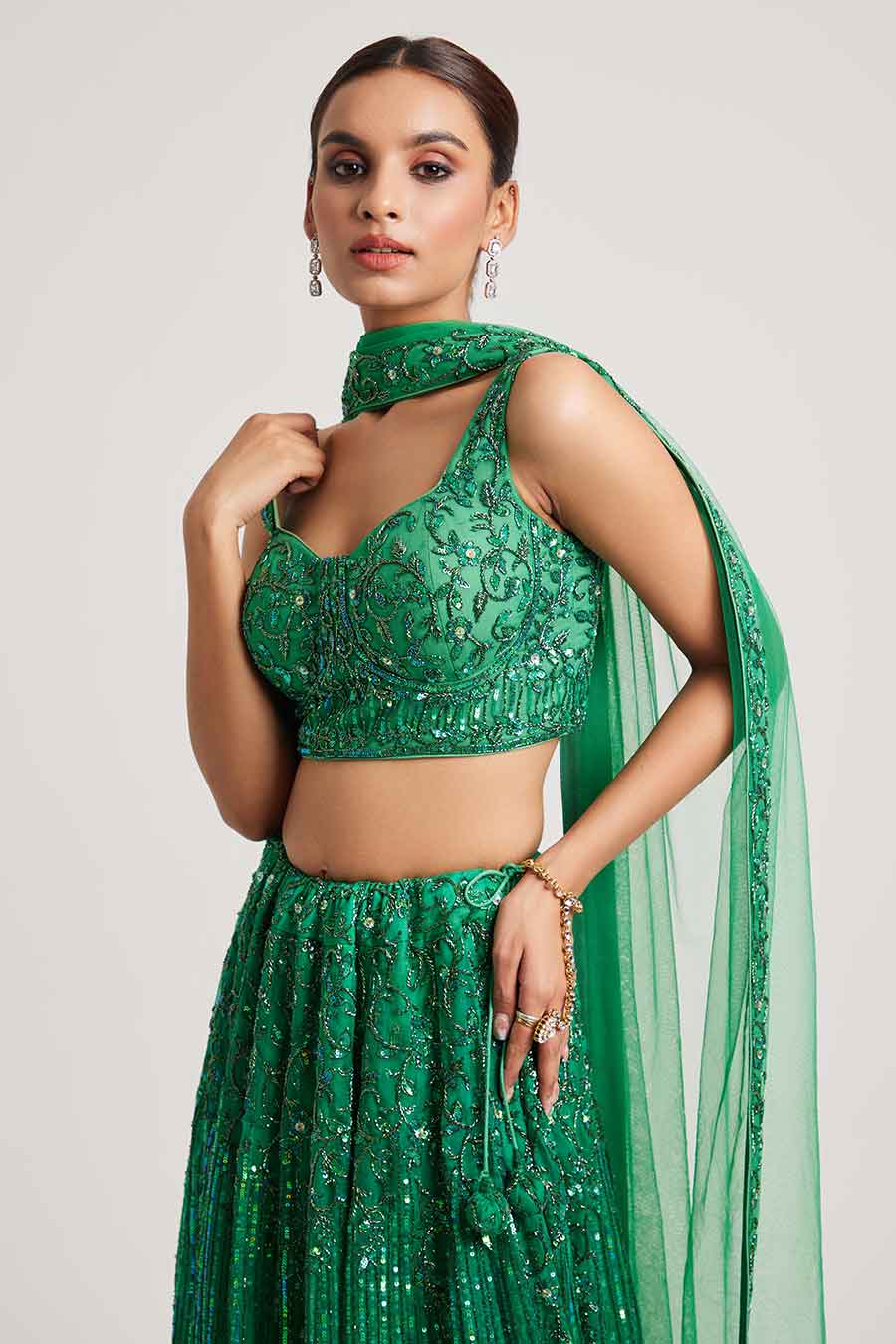 Emerald Green Markata Embroidered Lehenga Set