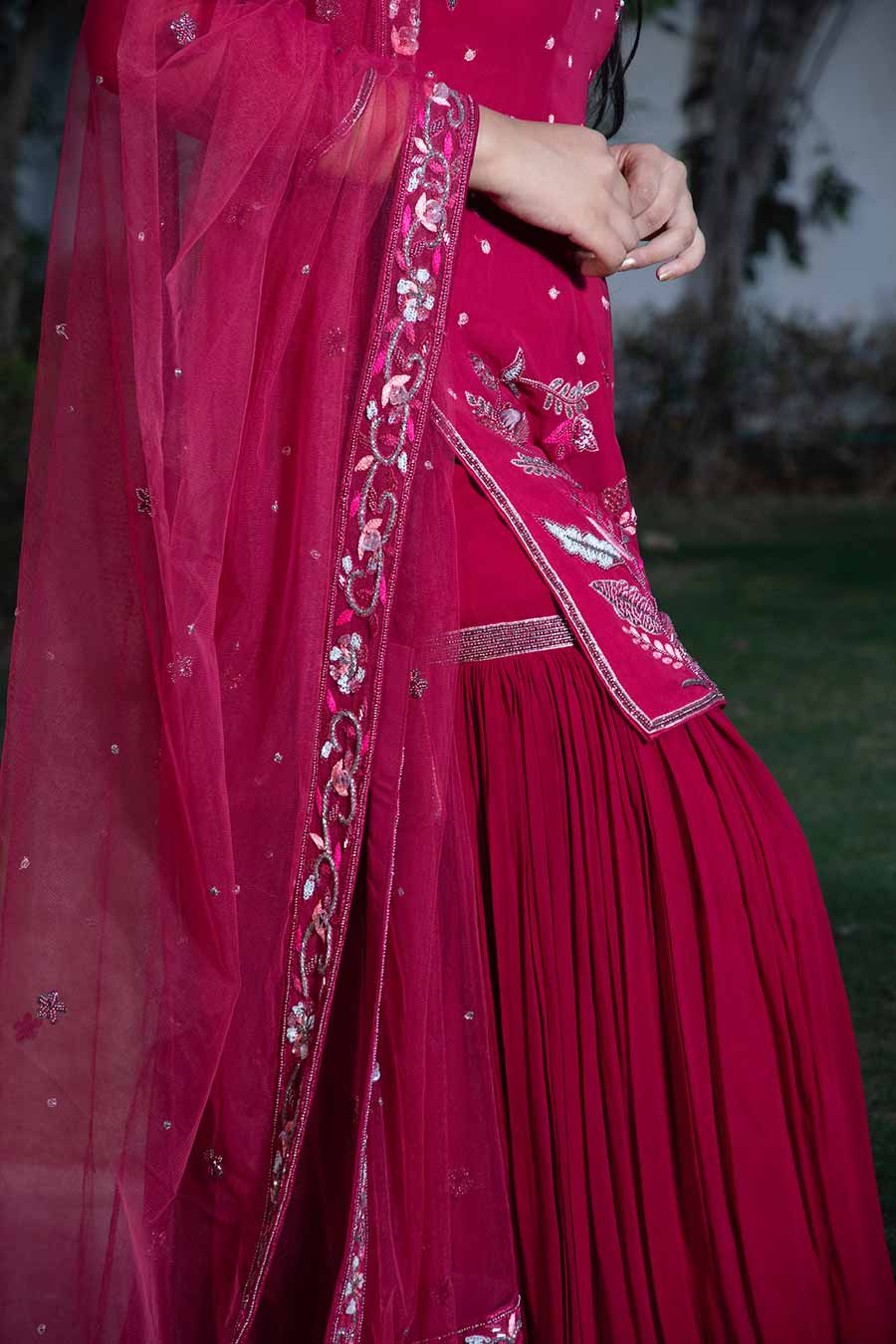 Maroon Ezrine Embroidered Gharara Set