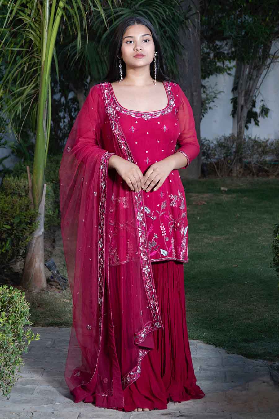 Maroon Ezrine Embroidered Gharara Set