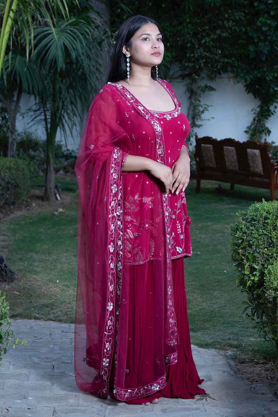 Maroon Ezrine Embroidered Gharara Set