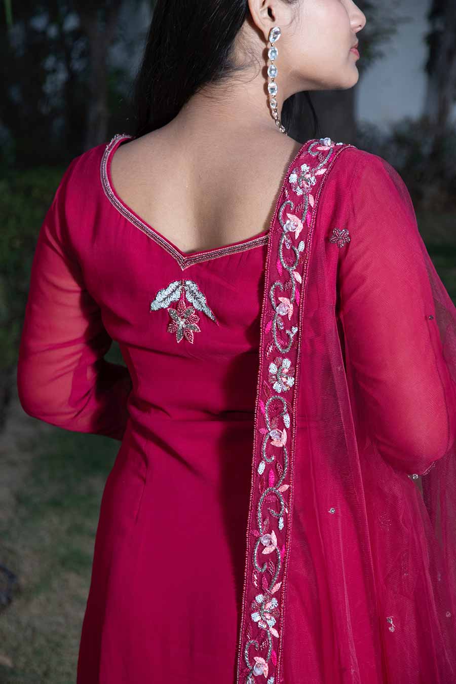 Maroon Ezrine Embroidered Gharara Set