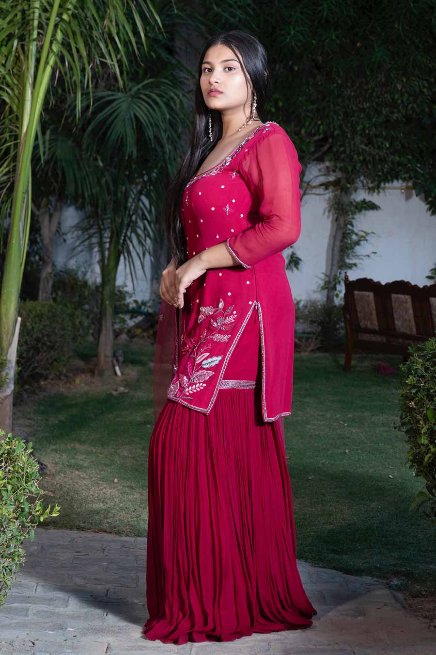 Maroon Ezrine Embroidered Gharara Set