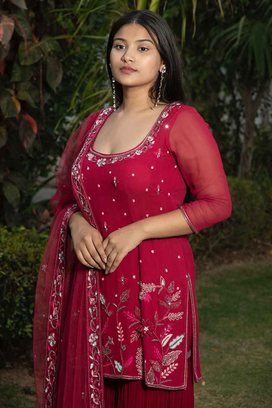 Maroon Ezrine Embroidered Gharara Set