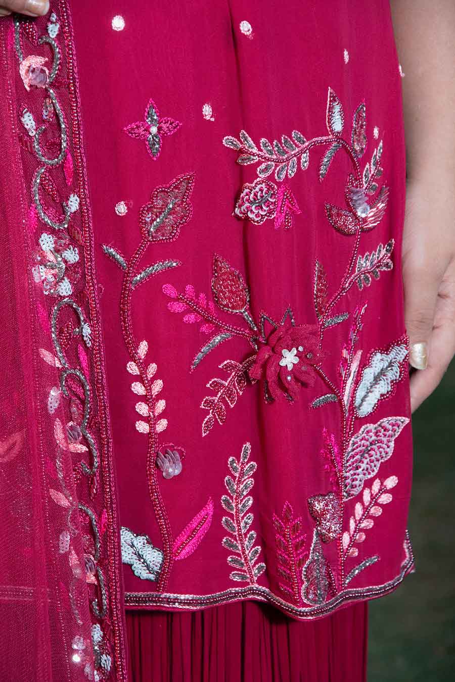 Maroon Ezrine Embroidered Gharara Set