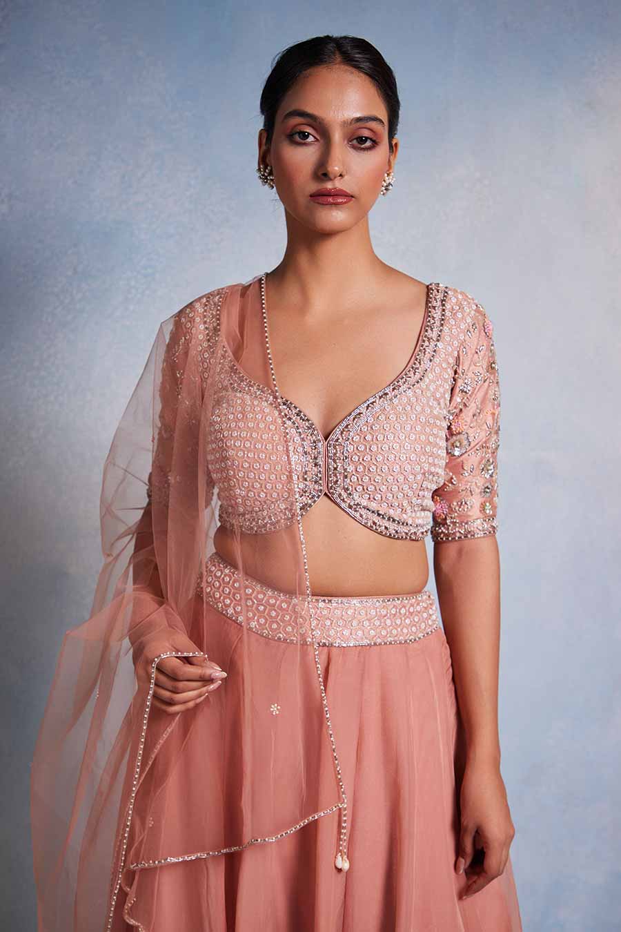 Rose Pink Embroidered Lehenga Set