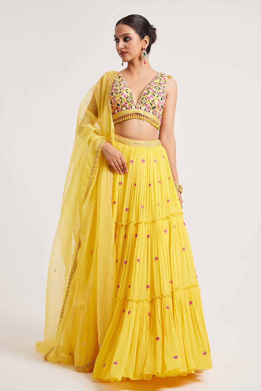 Yellow Hanika Hand-Embroidered Lehenga Set