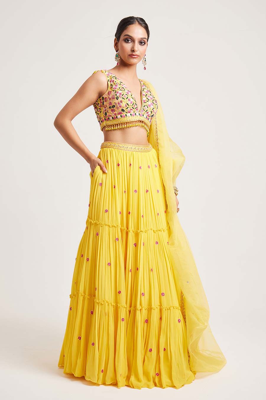 Yellow Hanika Hand-Embroidered Lehenga Set