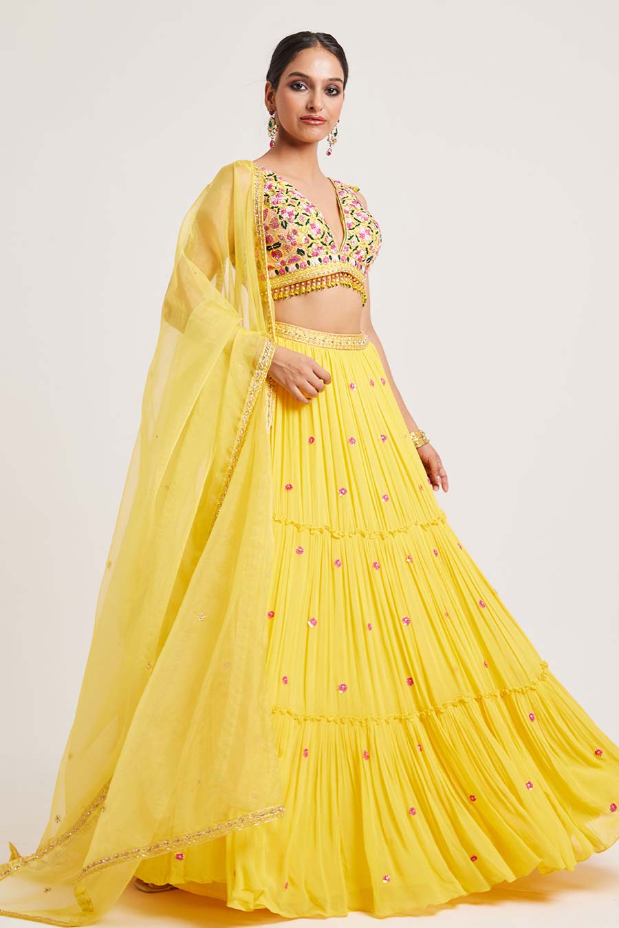 Yellow Hanika Hand-Embroidered Lehenga Set