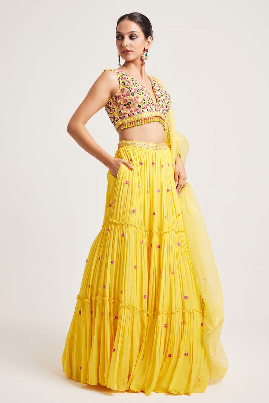 Yellow Hanika Hand-Embroidered Lehenga Set