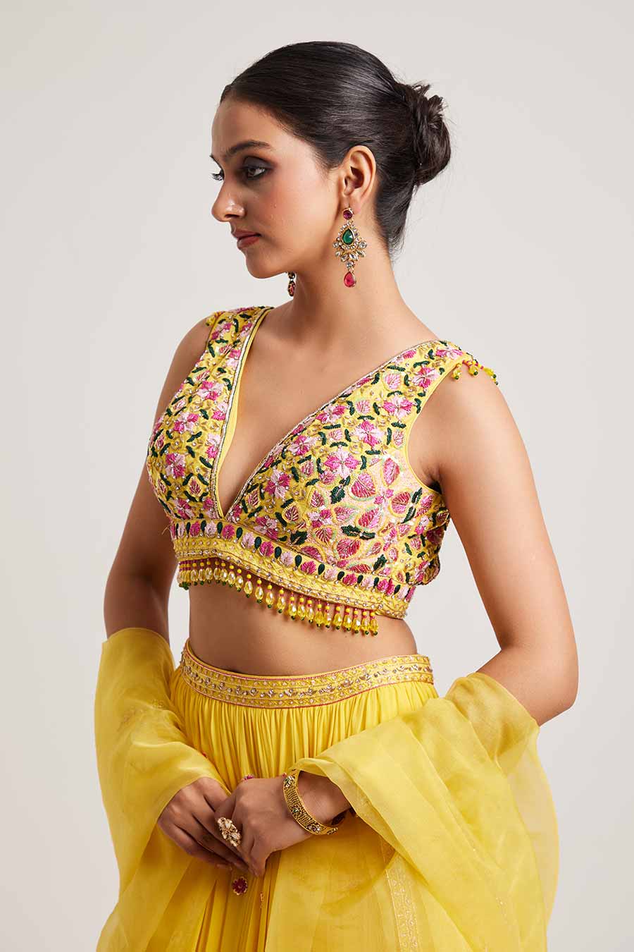 Yellow Hanika Hand-Embroidered Lehenga Set