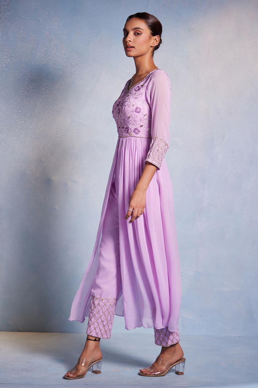 Lilac Kiyah Embroidered Kurta & Pant Set