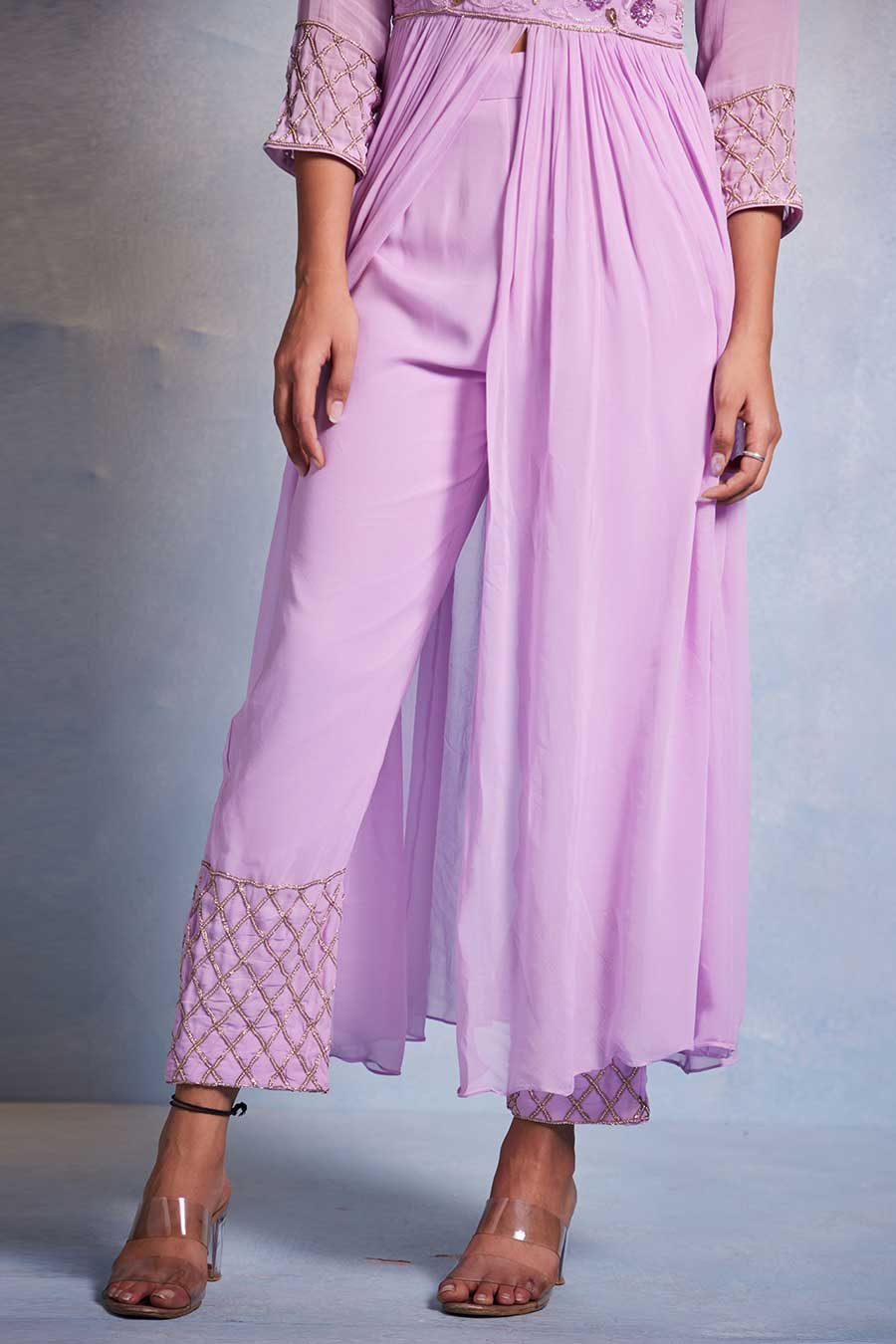 Lilac Kiyah Embroidered Kurta & Pant Set