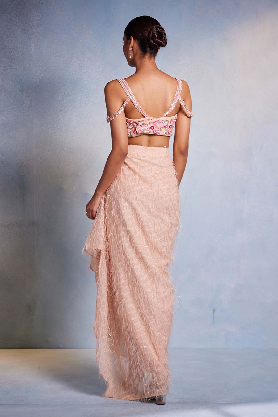 Pink Poorna Embroidered Top  & Draped Skirt Set