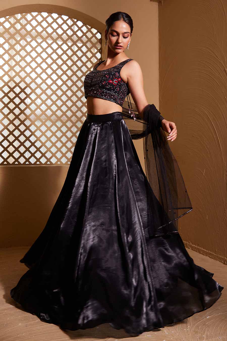 Black Qainaat Embroidered Lehenga Set