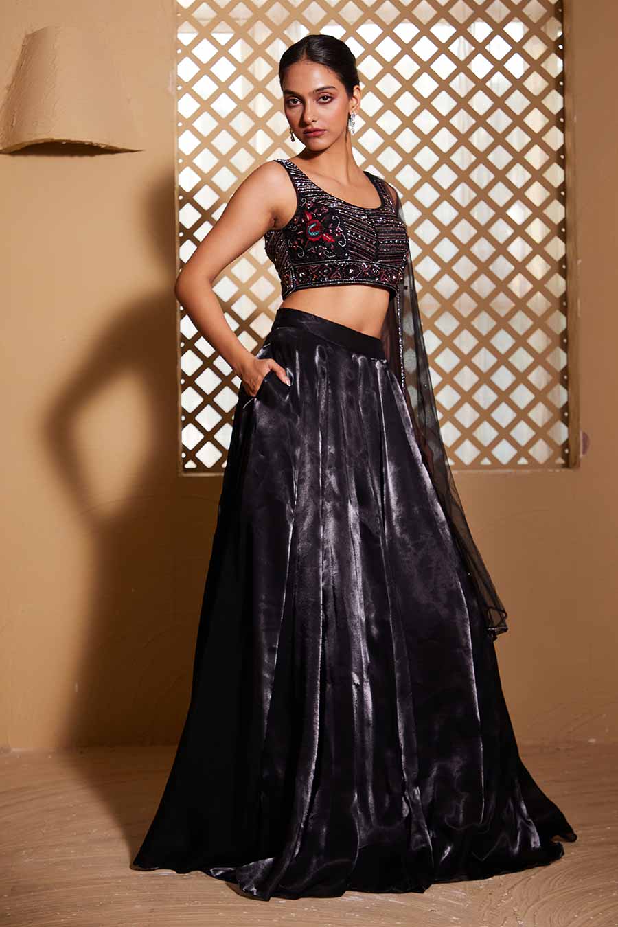 Black Qainaat Embroidered Lehenga Set