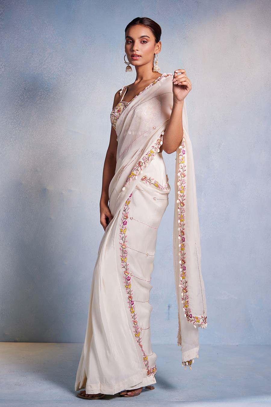 Off-White Shankha Embroidered Saree Set