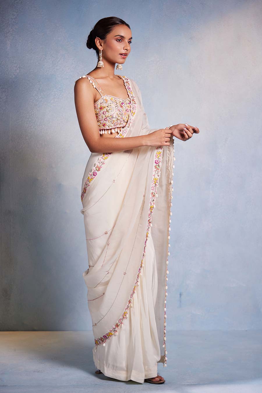 Off-White Shankha Embroidered Saree Set