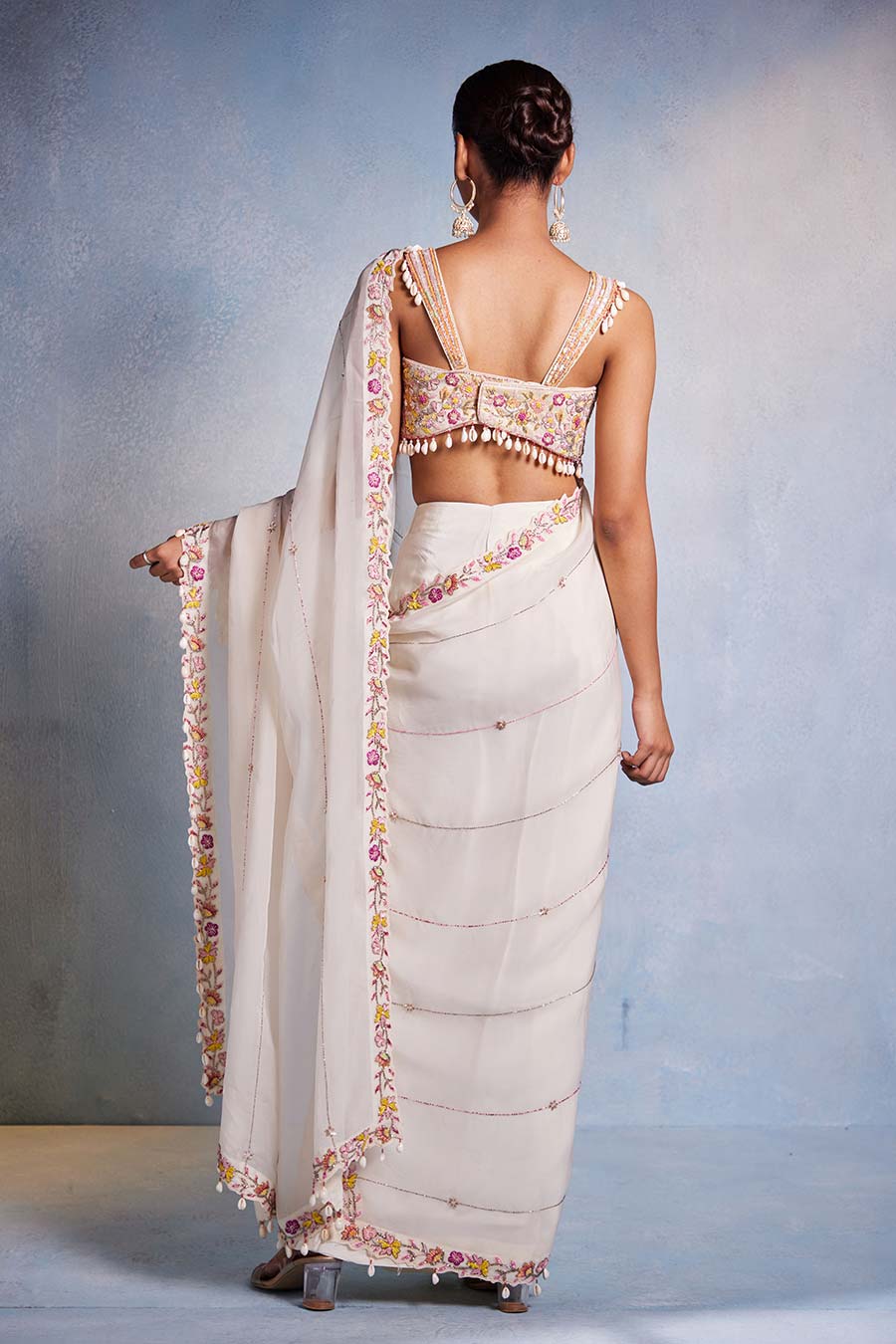 Off-White Shankha Embroidered Saree Set